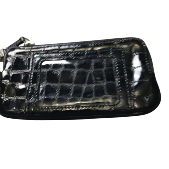 Brighton Black Patent Leather Twister Wristlet Zip Top Key Fob Card Slots ID - Picture 3 of 5